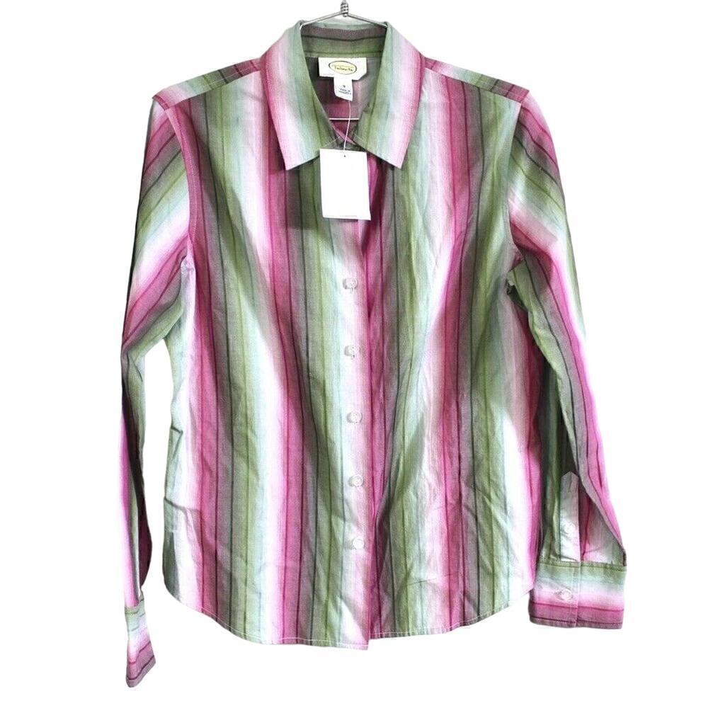 Talbots Womens S Colorful Stripes Cotton Blouse Green Pink NWT $58 Career
